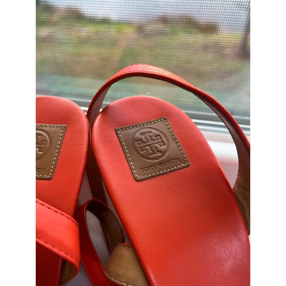 Tory Burch Marion Leather Quilted Wedge Strappy Sandals in Orange Women’s Size 9 - Picture 10 of 12